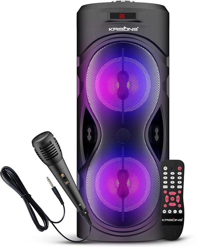 KRISONS Cylender Bluetooth Speaker 1500 watts With Free Wired Mic And Charging Cable 30 W Bluetooth Home Theatre(Black, 2.0 Channel)