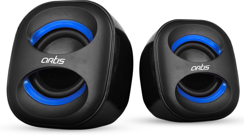 artis Mini Portable Laptop/Desktop Speaker(Black-Blue, 2.0 Channel)