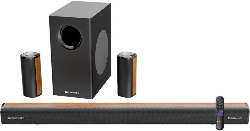 ZEBRONICS Juke Bar 9451 Dolby Audio Wireless Subwoofer & Dual Satellite, Wooden Finish 600 W Bluetooth Soundbar(Black, 5.1 Channel)
