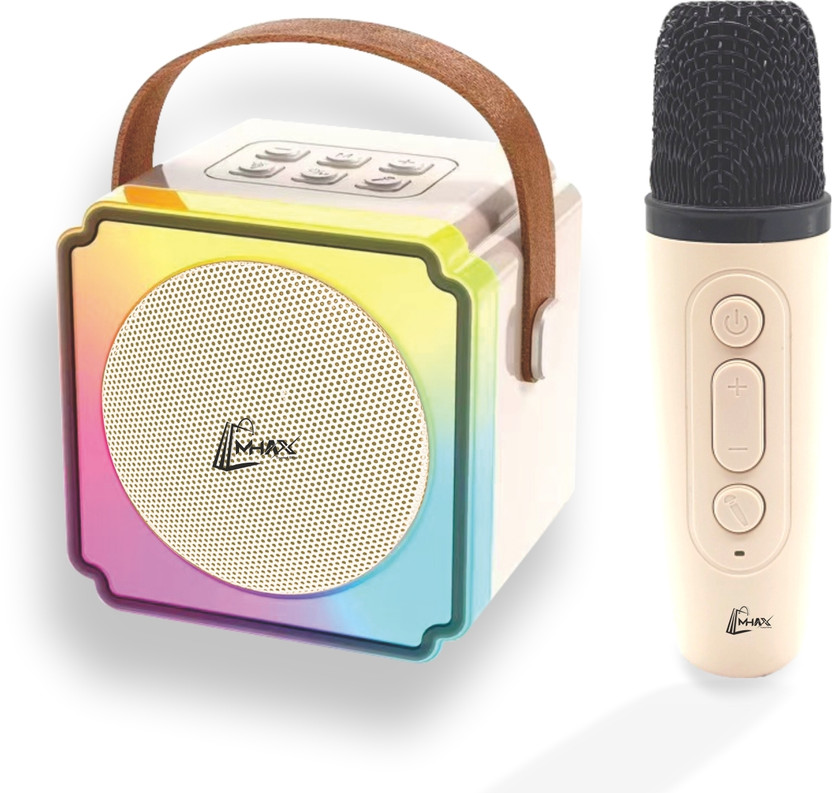 MHAX Rechargeable Party Karaoke Wireless Mike & Bluetooth Speaker - RGB Disco Light 8 W Bluetooth Speaker(Beige, 5.0 Channel)