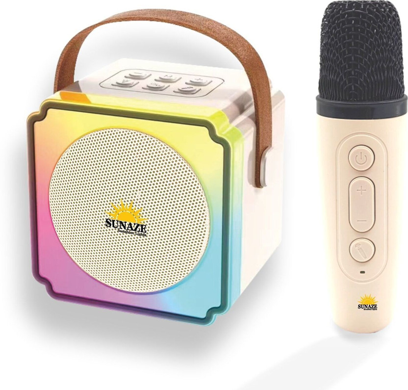 Sunaze Rechargeable Party Karaoke Wireless Mike & Bluetooth Speaker - RGB Disco Light 8 W Bluetooth Speaker(Beige, 5.0 Channel)