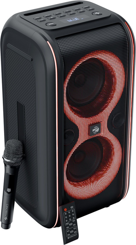 ZEBRONICS Party Fyre 90 Trolley Speaker 5h Playback, Wireless Mic with Display,TWS,USB,AUX 60 W Bluetooth Party Speaker(Black, Mono Channel)