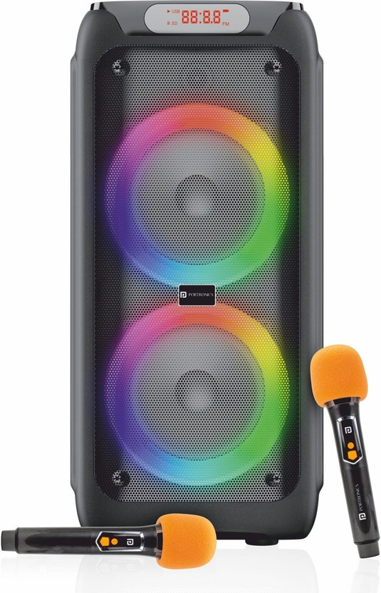 Portronics 150W Iron Beats 5 Party Speaker with Dual Wireless Karaoke Mic,Guitar In,BT V5.3 150 W Bluetooth Party Speaker(Black, Stereo Channel)