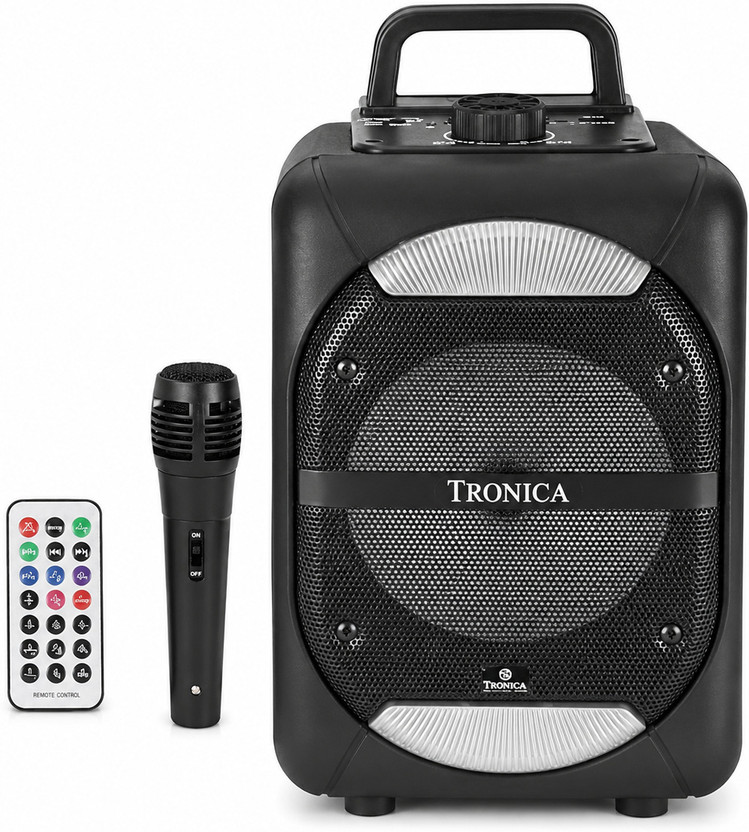 TRONICA Rechargeable Bluetooth Karaoke Speaker with Wireless Mic, USB/SD 30 W Bluetooth Party Speaker(Grey, Black, 2.0 Channel)
