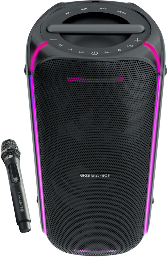 ZEBRONICS Party Fyre 100 Trolley Speaker 6 Playback,Wireless Mic with Display,USB, AUX 90 W Bluetooth Party Speaker(Black, Mono Channel)