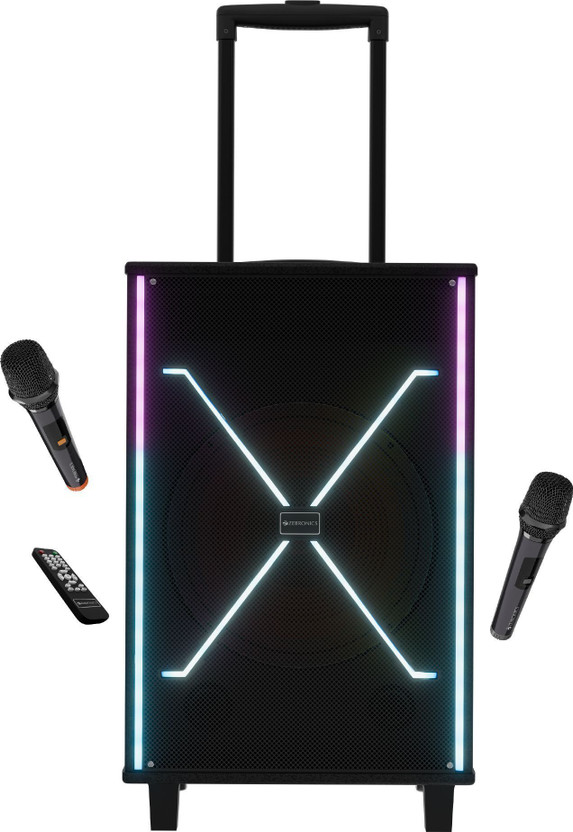 ZEBRONICS Party Fyre 400 Trolley Speaker 5h Playback, Dual UHF Mic, Karaoke USB, AUX 120 W Bluetooth Party Speaker(Black, Mono Channel)