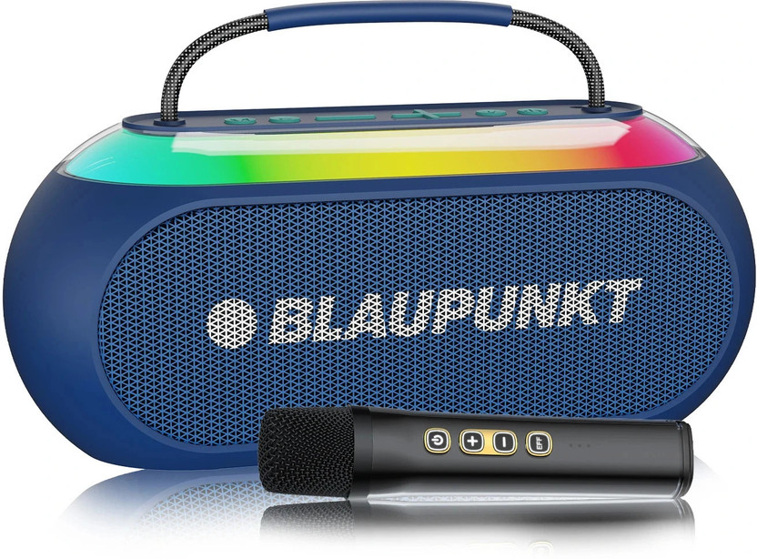Blaupunkt Blaupunkt ATOMIK Kolors 35W Boombox I Jazzy Halo Lights I Voice Changer Wireless Mic 35 W Bluetooth Speaker(Blue, 2.0 Channel) - Flipkart Deal
