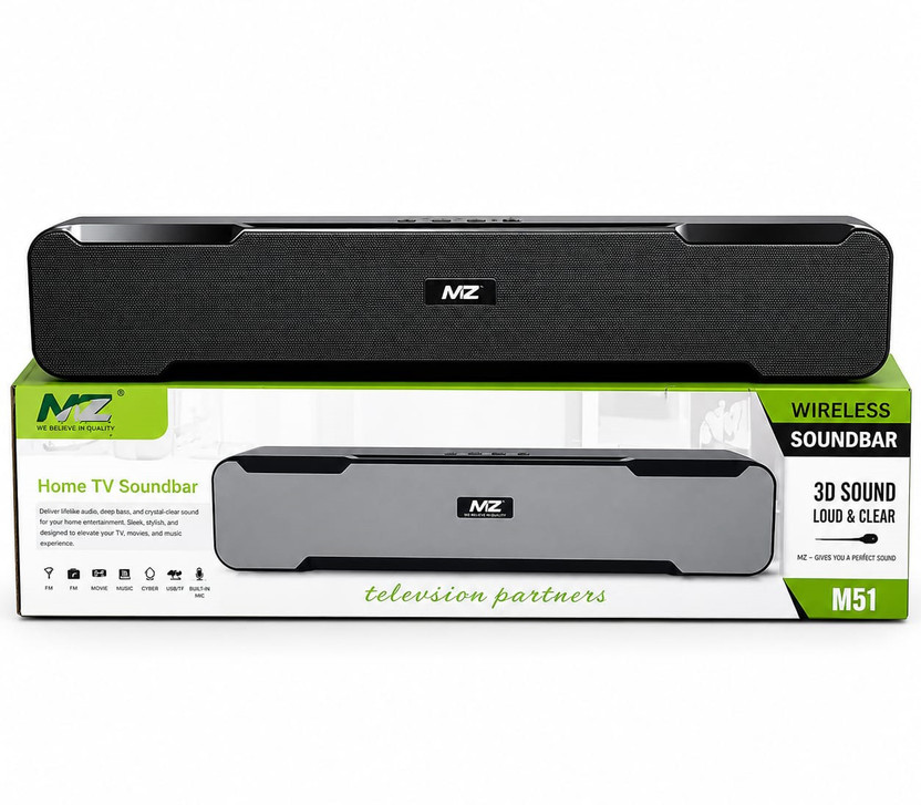 MZ Brand M51 Portable Bluetooth Soundbar for TV, Mobile & Laptop 10 W Bluetooth Soundbar(Black, Stereo Channel)