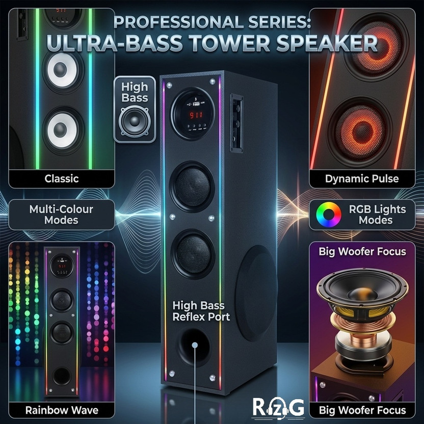 RZG Platinum 2.1 Dj Sound System Home Theater 120 W Bluetooth Tower Speaker(Black, 2.1 Channel)