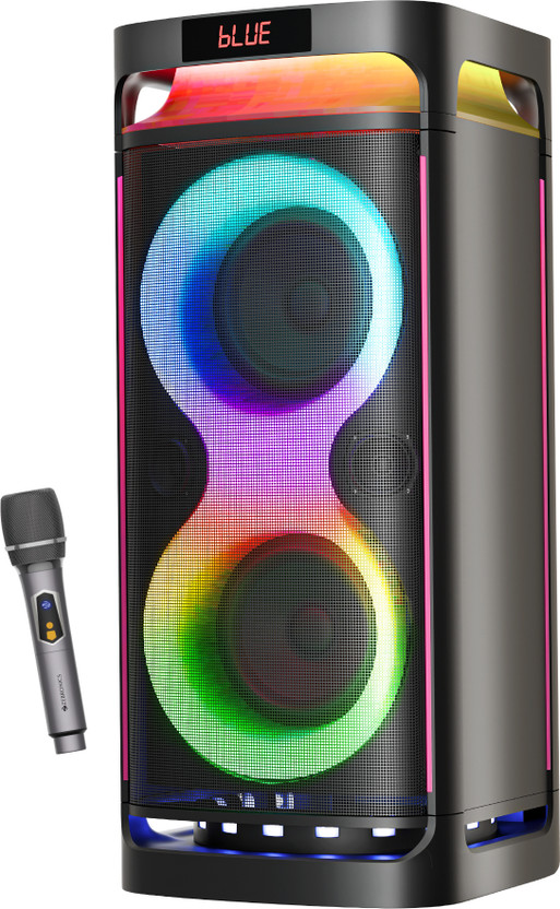 ZEBRONICS Party Fyre 500, 7hrs Playback with RGB, Wireless Mic, TWS, USB, AUX, 140 W Bluetooth Party Speaker(Black, Mono Channel)