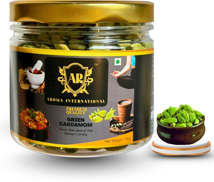 Aroma International Whole Green Cardamom | Hari Elaichi Bold Pods 6-7 mm(100 g)