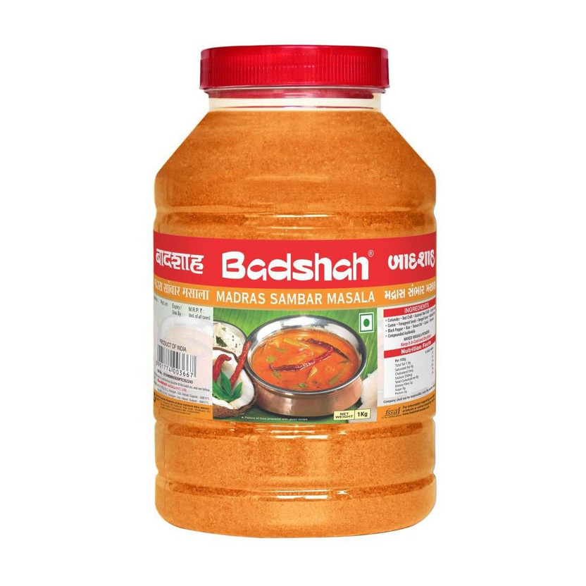 BADSHAH Madras Sambar Masala Powder | Blended Spice Mix | For Healthy Delicious & Flavorful Cooking | Easy to Cook | Hygienically Packed | No Preservatives(1 kg)
