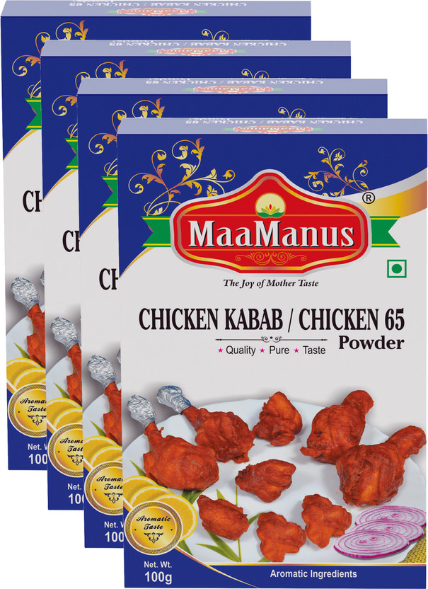 MaaManus Chicken Kabab / Chicken 65 masala | Easy to Cook 100g, Pack of 4(4 x 100 g)