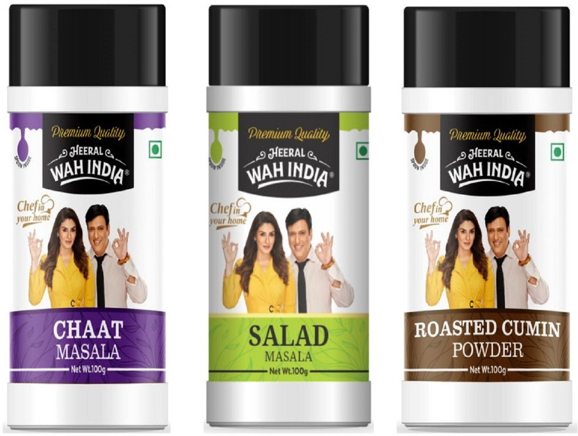 Heeral Wah India Complete Masale Chaat Masala, Salad Masala & Roasted Cumin Powder Combo Pack -(3 x 100 g)