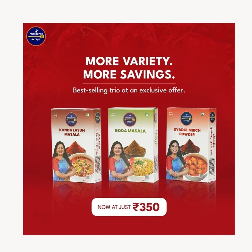 Madhuras Madhuras Recipe Premium Combo Pack of 3 – Kanda Lasun Masala, Goda Masala & Byadgi Mirch Powder(3 x 100 g) - Flipkart Deal