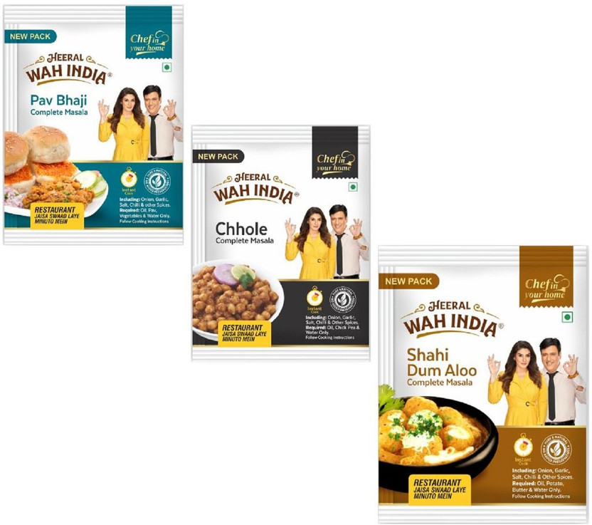 Heeral Wah India Complete Masale Pav Bhaji, Chhole, Shahi Dum Aloo Complete Masala | Spices Combo Pack(3 x 76.67 g)