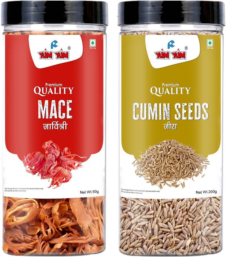 YUM YUM Premium Whole Spices Mace Javitri ( 50g ) & Cumin Seeds Jeera