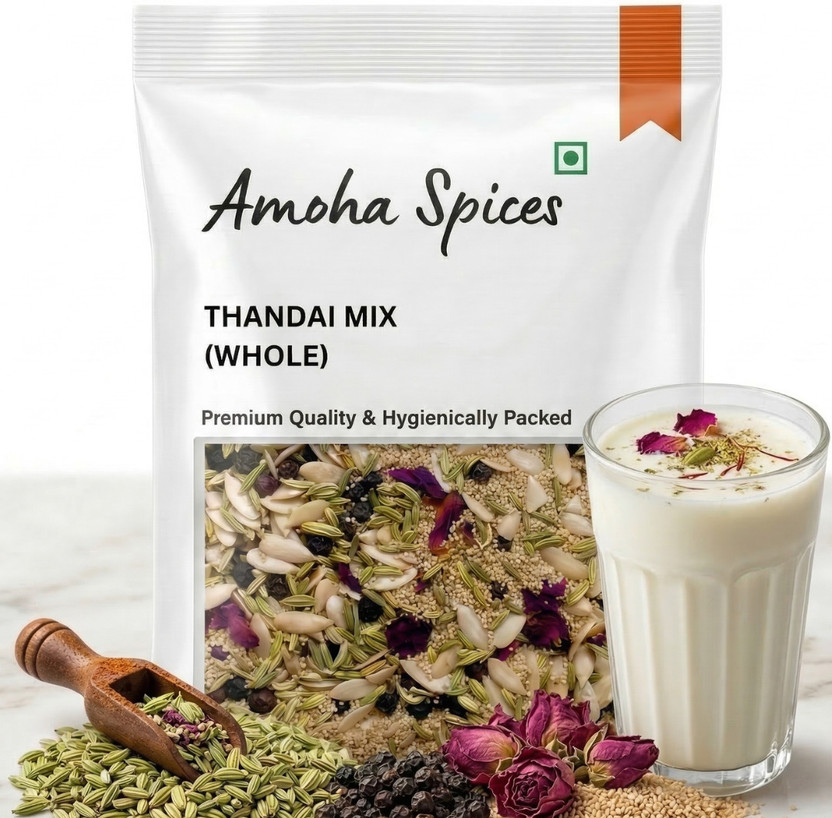 Amoha Spices Thandai Mix Poppy Seeds, Muskmelon, Black Pepper, Rose Petals Rajasthani Recipe(100 g)