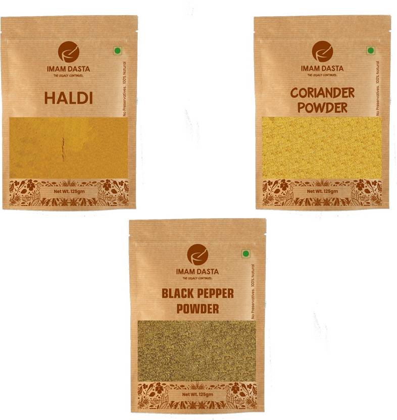 imam dasta Combo Pack Of Haldi, Coriander Powder, Black Pepper Powder 375g (3*125g) Price in