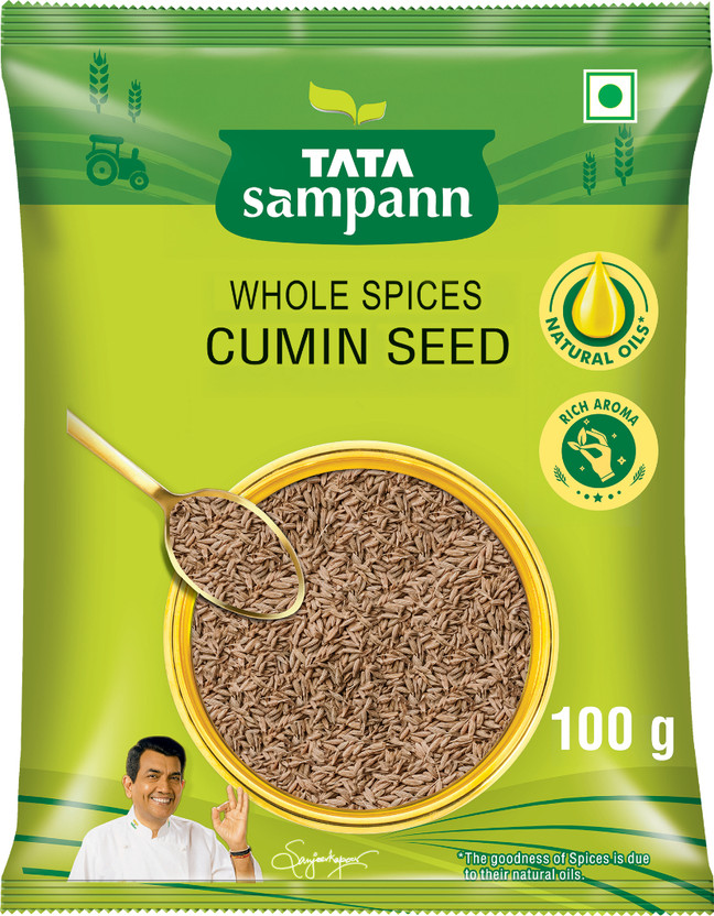 Tata Sampann Cumin Seed (Jeera), Whole Spices, Natural Oils*, Rich Aroma,(100 g)