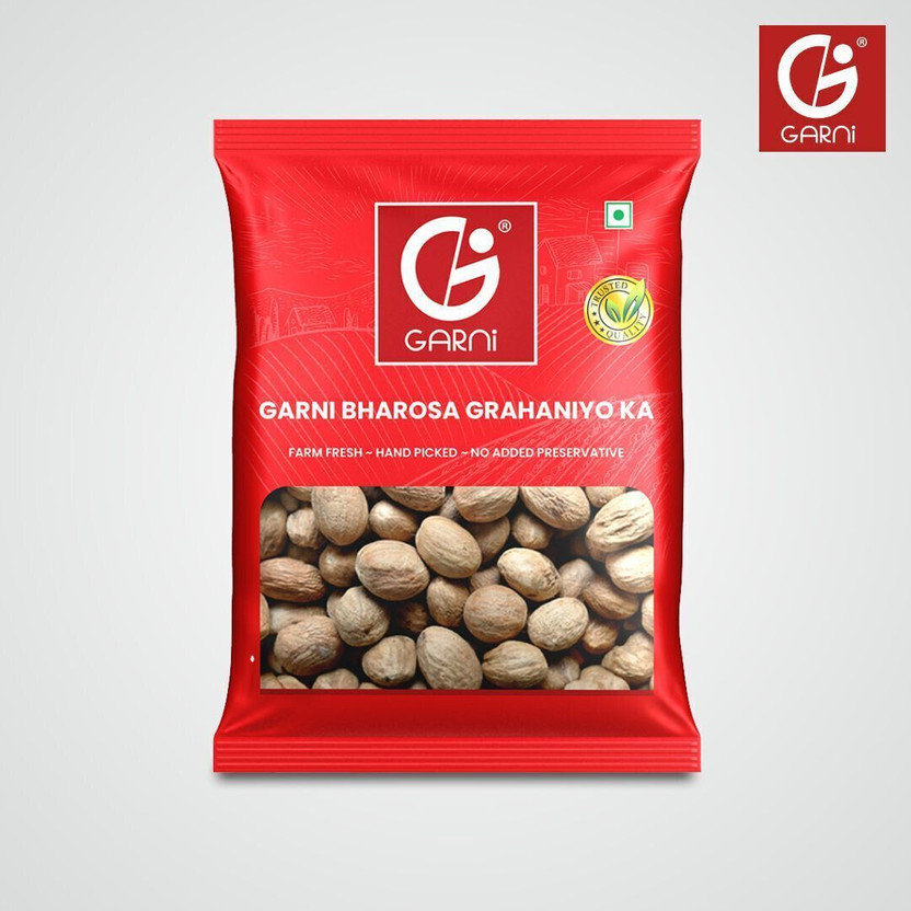 GARNI Premium Whole Jaiphal Nutmeg | Big Size Export Quality | Pouch Packaging(50 g)