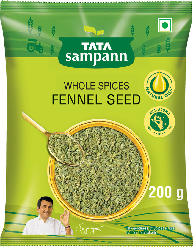 Tata Sampann Fennel Seed (Saunf), Whole Spices, Natural Oils*, Rich Aroma,(200 g)