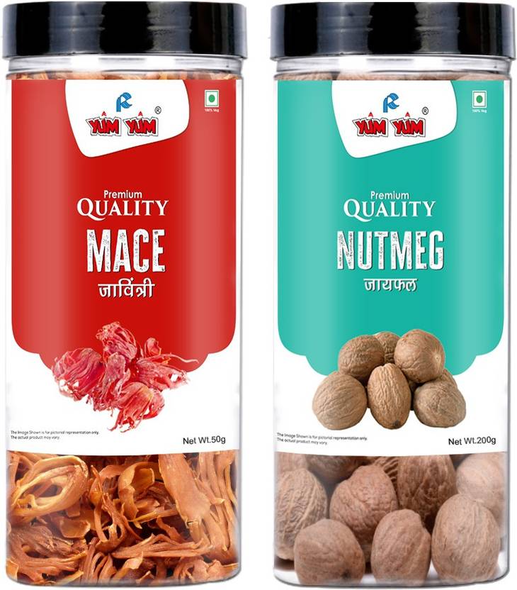 YUM YUM Premium Whole Spices Nutmeg Jaifal (200g) & Mace Javitri (50g