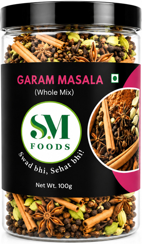 SM FOODS Organic Garam Masala (Whole Mix) – Premium Blend of 13 Whole Spices(100 g)