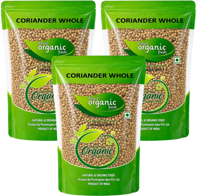 Pearl Organic Fresh Whole Coriander Seeds | Sabut Dhaniya Seeds | Aromatic Cooking Spice(3 x 500 g)