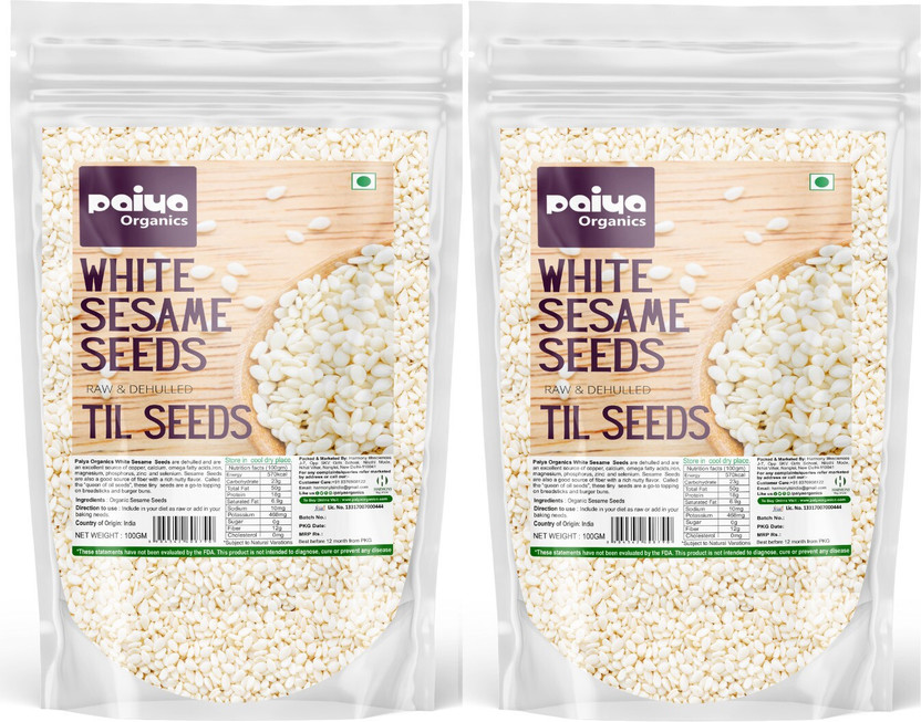 paiya organics White Sesame seeds safed til Raw & Dehulled For Eating, Baking, making til ladoo(2 x 100 g)