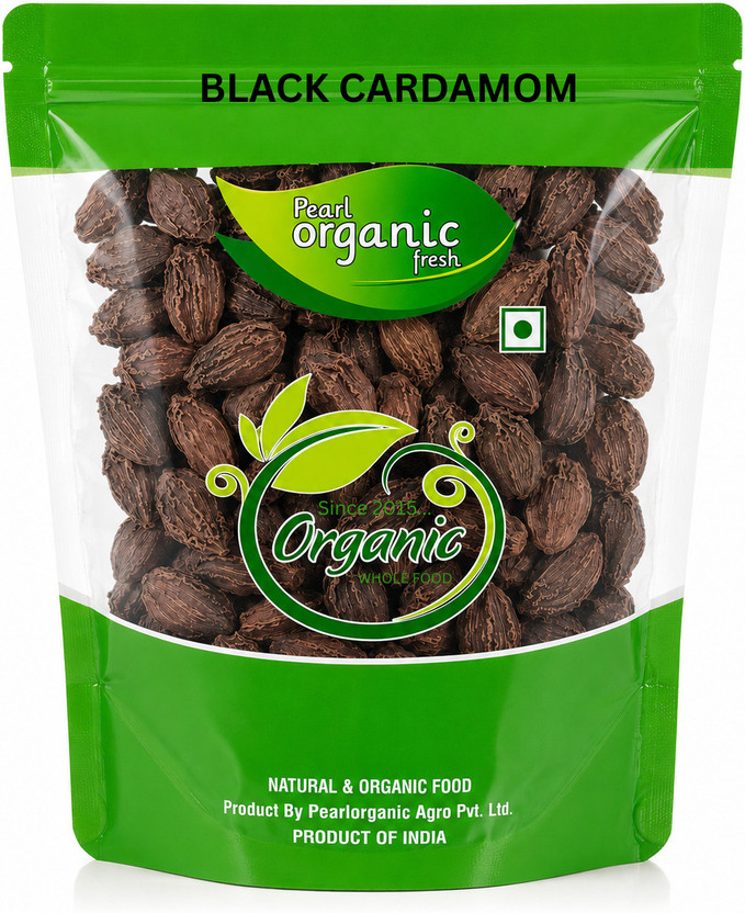 Pearl Organic Fresh Organic Black Cardamom (Badi Elaichi) Whole Premium Aromatic Spice(50 g)