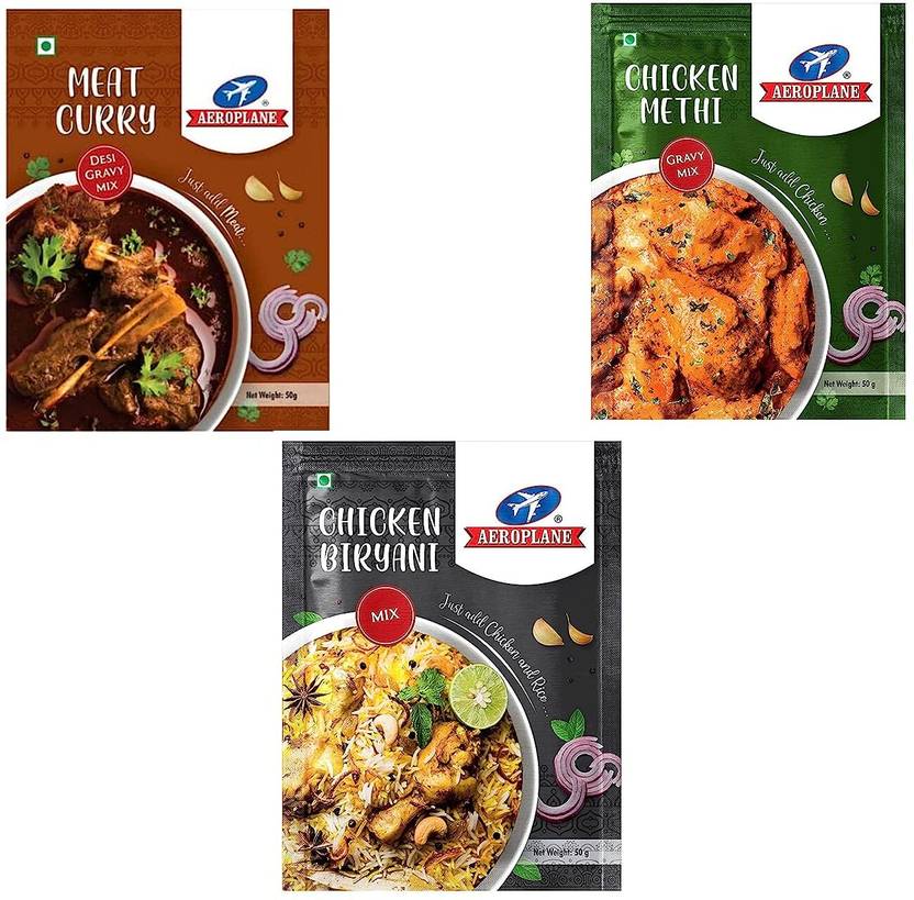 AEROPLANE COMBO OF MEAT CURRY, CHICKEN METHI AND CHICKEN BIRYANI MASALA