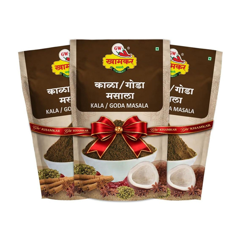 GW Khamkar Special Kala Goda Masala/Powder/Spices, 100% Natural, 185grams Pack of 3.(3 x 185 g)