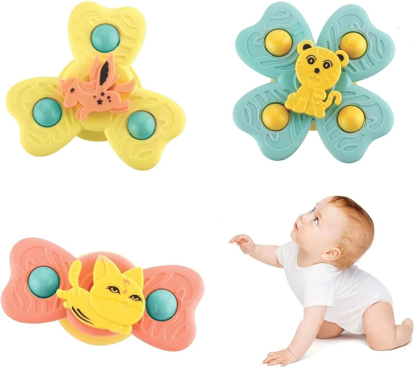 J K INTERNATIONAL 3pcs Suction Fidget Spinner Toy for Baby Bath, Water Toys For Toddlers & Kids(Multicolor)