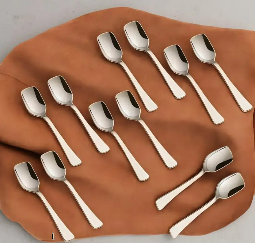 DINEZAAR 12-Piece Premium Steel Dessert Spoon Set Stainless Steel Ice-cream Spoon Set(Pack of 12)