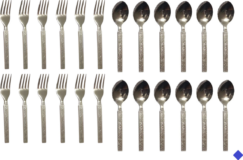 BZILO Premium Stainless Steel 12 Fork & 12 Spoons for Dining Table B_83 Stainless Steel Table Spoon Set(Pack of 24)