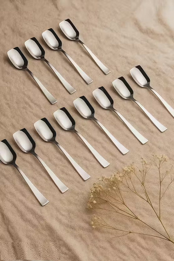 Fanqew Stainless Steel Ice-Cream Spoons, Set of 12 Pcs. Disposable Stainless Steel Ice-cream Spoon Set(Pack of 12)