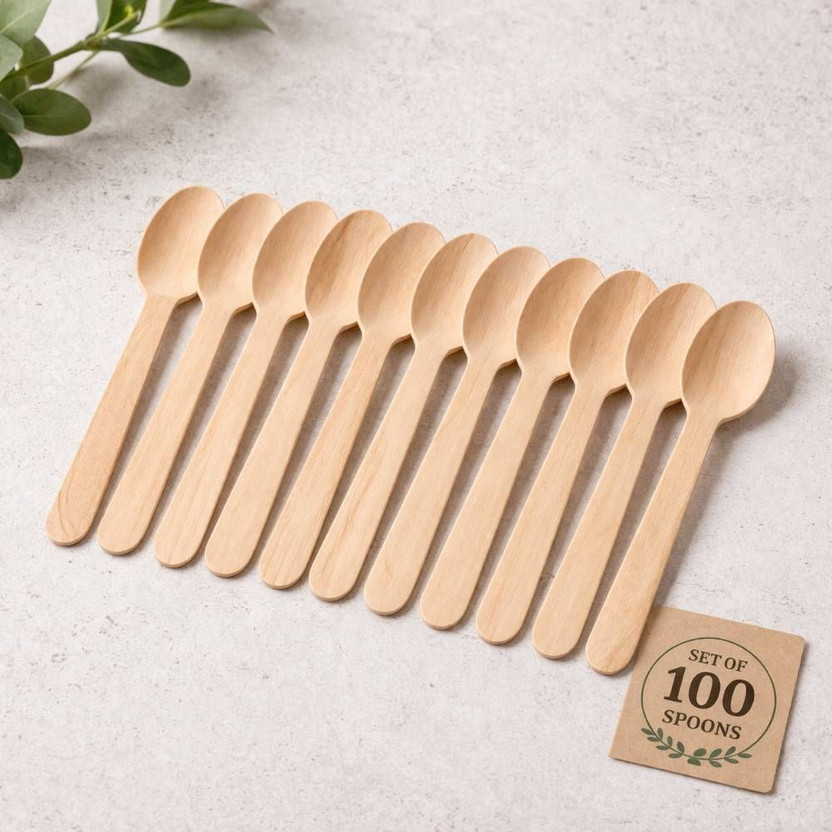The The Eco Friendly 140mm Sanded Smooth & Sturdy Disposable Wooden Dessert Spoon Set(Pack of 100) - Flipkart Deal