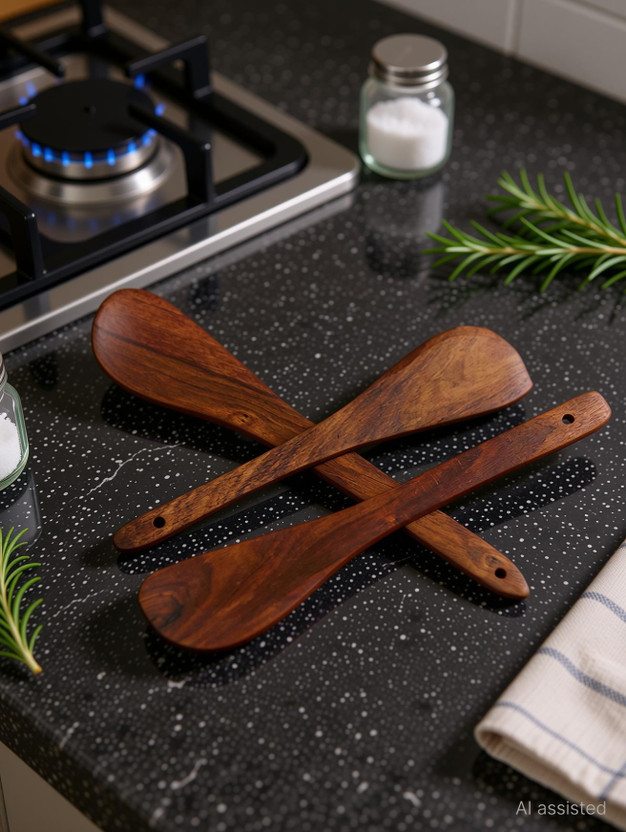 Woodykart Wood Serving Spoon, Serving Spoon Set(Pack of 3)