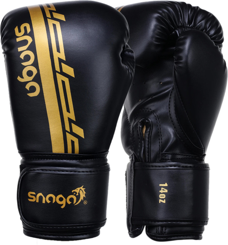 Snaga Premium Vegan Leather Boxing Gloves for Sparring, Boxing, Muay Thai, MMA - 8oz Boxing Gloves(Black)