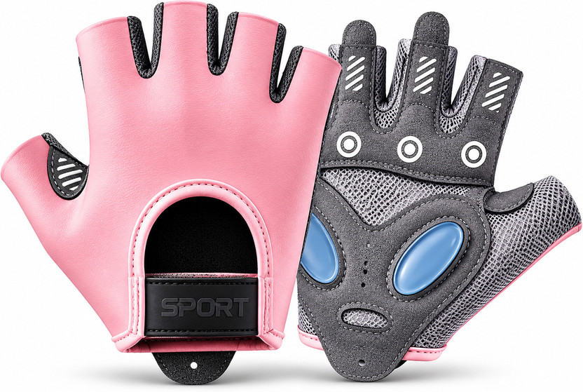 NEXRILO Power Fit Pro Gym & Fitness Gloves(PINKGREY AND BLUE)