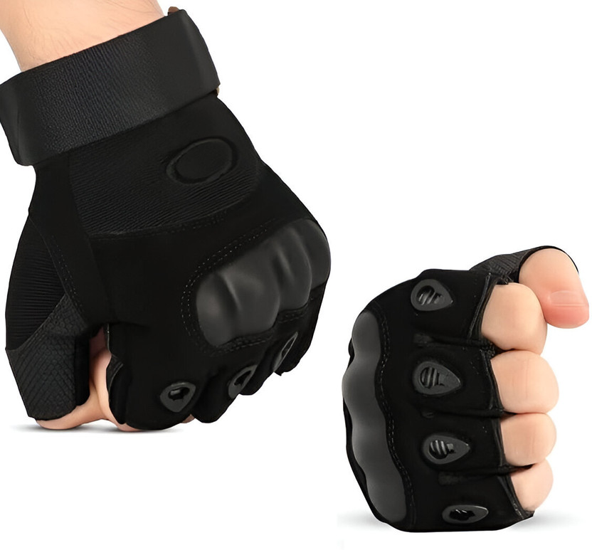 HOUSE OF COMMON Half Finger Bike Riding Sports Gloves Strong Protective Hard Kunckle Hand Gloves Riding Gloves(Smoky Black)