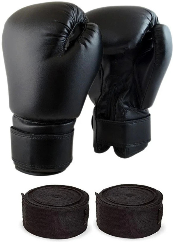 Monika Sports Training Handwrap (Tape) Boxing Gloves(Black)