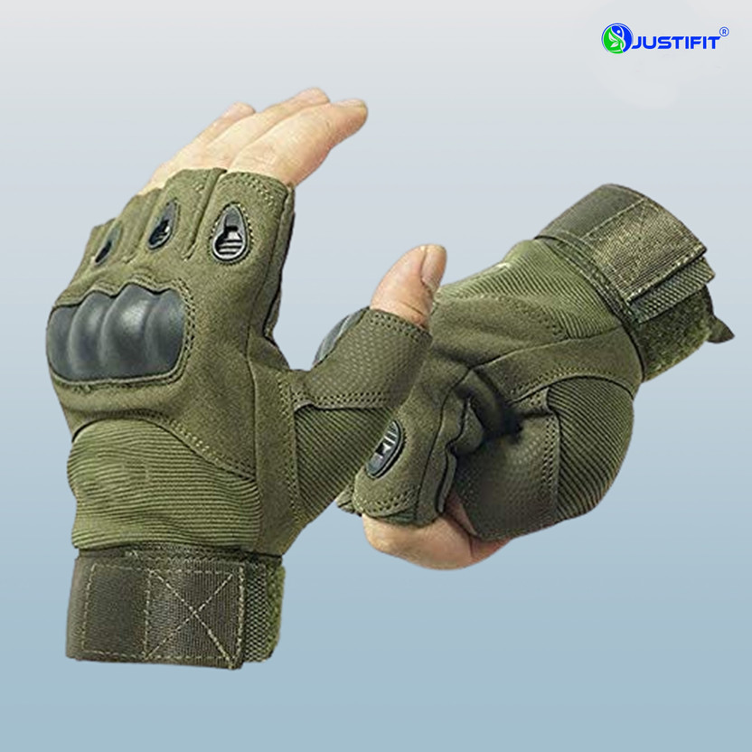 JUSTIFIT Half Finger Gloves Military Army Shooting Climbing Cycling Riding Grip Gym & Fitness Gloves(Green)