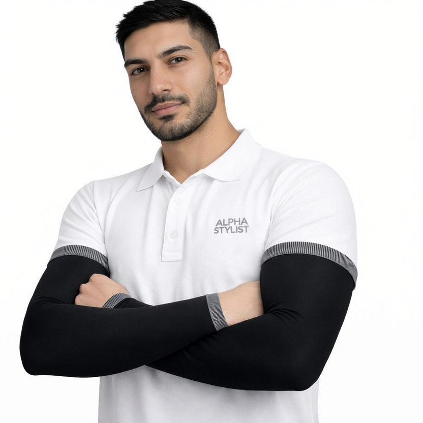 ALPHA STYLIST Cotton Arm Sleeve For Men(Free, Black, Grey)