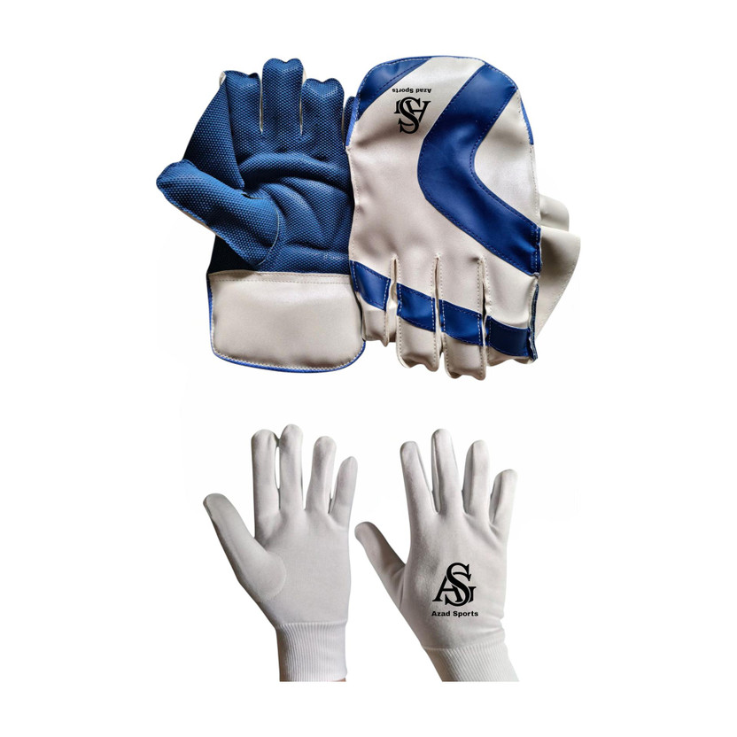 AZAD SPORTS GALLERY WEEKET-KEEPING GLOVES WITH INNER GLOVES, CATCH WITH POTECTION Wicket Keeping Gloves(White, Blue)