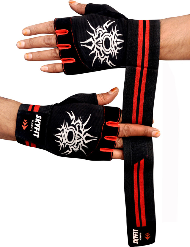 SKYFIT Super Dryfit Gym Sports Gloves For Men And Women With wrist support Gym & Fitness Gloves(Red, Black)