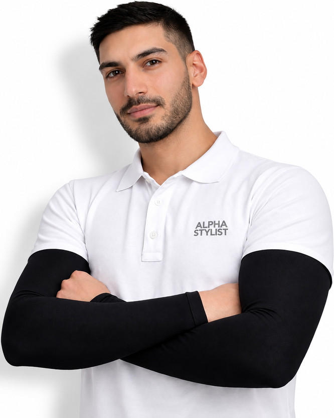 ALPHA STYLIST Cotton Arm Sleeve For Men(Free, Black)
