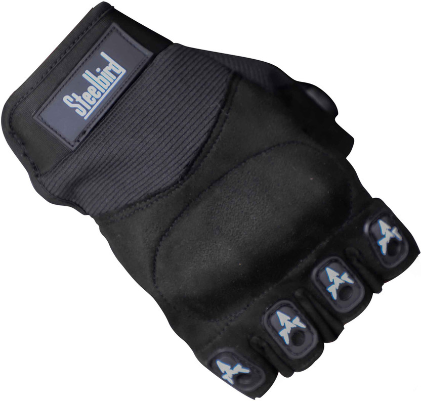 Steelbird Experience 1.0 Reflective Half Finger Bike Riding Gloves with Touch Sensitivity Riding Gloves(Black)