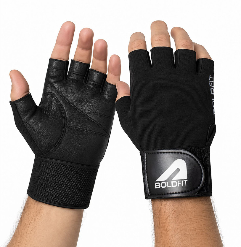 BOLDFIT Gym Gloves for Men Gym Gloves with Wrist Support Hand Glove Gym Gloves for Women Gym & Fitness Gloves(Black)